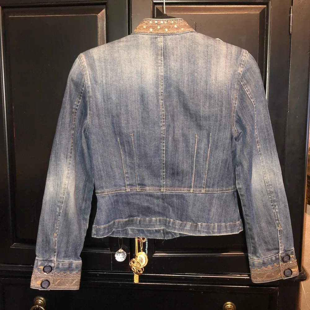 INC  Adorable Sequins Rhinestones & Metallic Cropped Denim Jacket-4P-#0051 - Picture 6 of 7